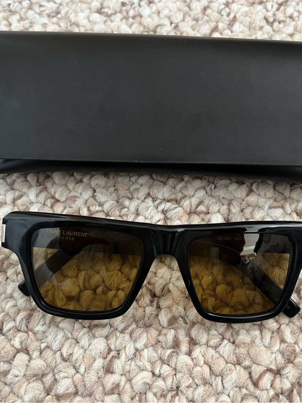 Saint Laurent Black Frame Sunglasses with Brown Amber Lenses SL469